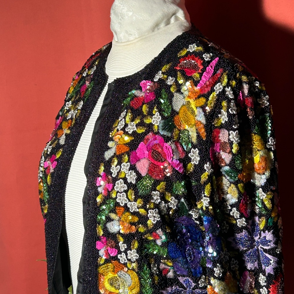 VINTAGE LAURENCE KAZAR Silk multi-colored beaded short jacket